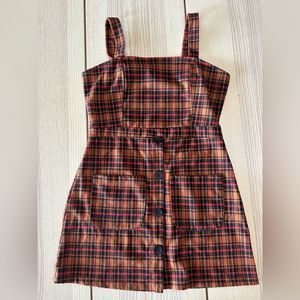 Bershka orange plaid retro mini dress- L